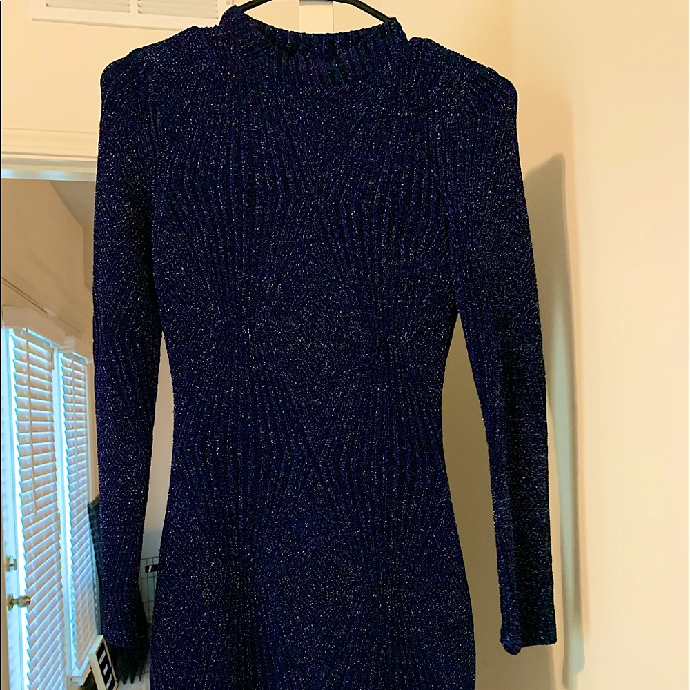 Blue long sleeve formal fitted mini dress